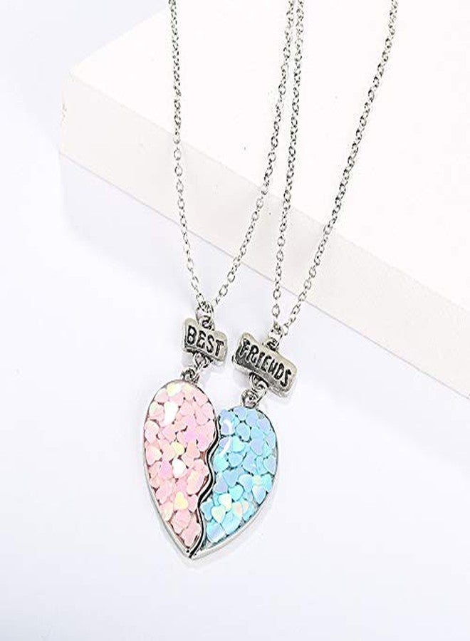 Kefley Bff Friendship Necklace for 2 Girls Matching Necklaces for Best Friends Birthday Gifts for Best Friend Puzzle Heart Necklace for 2 Teen Girls Christmas Necklaces for Bestie Blue Pink Sequin Best Friend Forever Necklace Set - Image 5